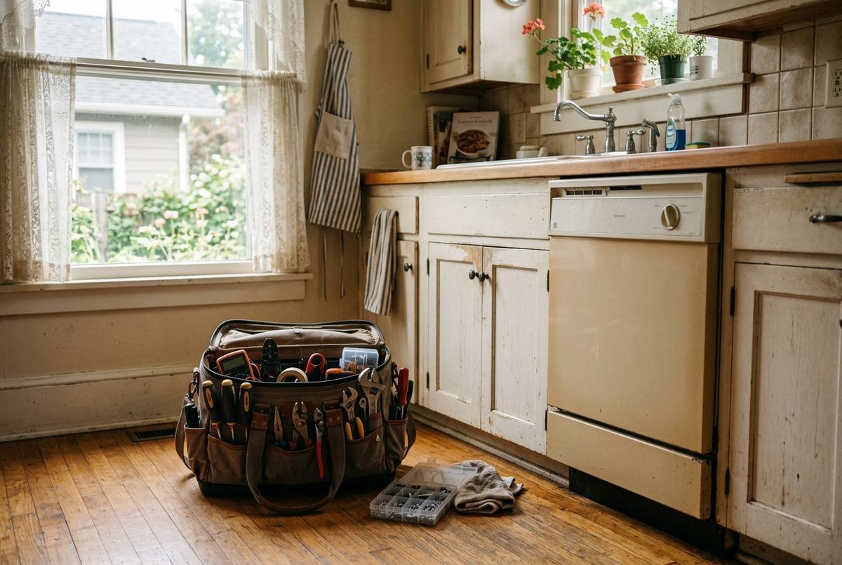 Appliance repair technician at work