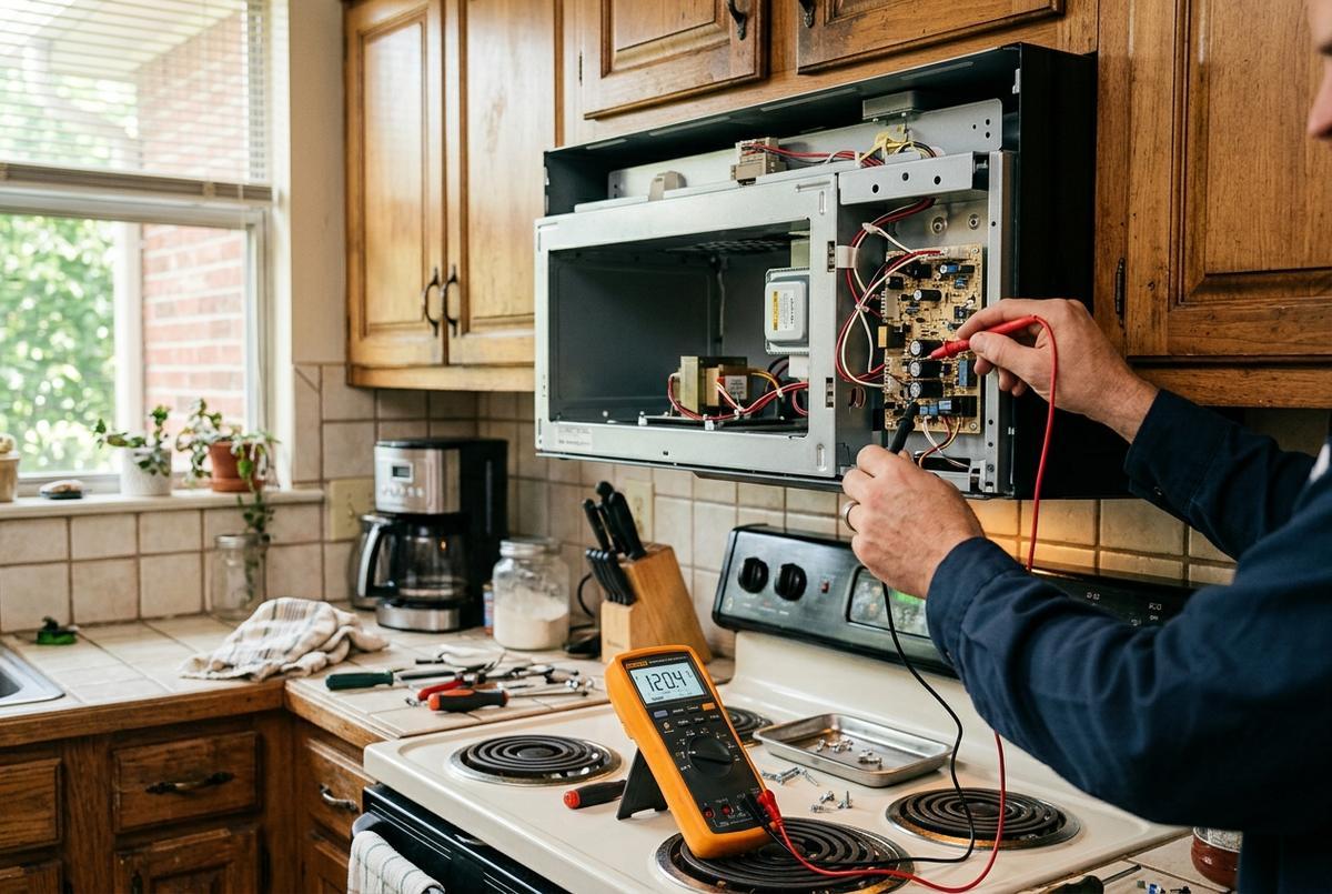 Microwave Repair technician at work